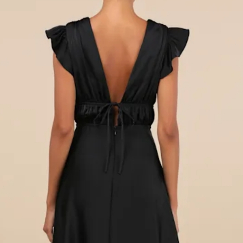 Lulus Black Satin Maxi Dress L - Picture 5 of 6